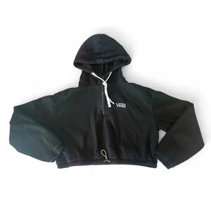 Vans Women's Black Cropped Pullover Hoodie Drawstrings Size Medium